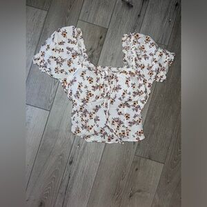 White Floral Puff-Sleeve Women's Top